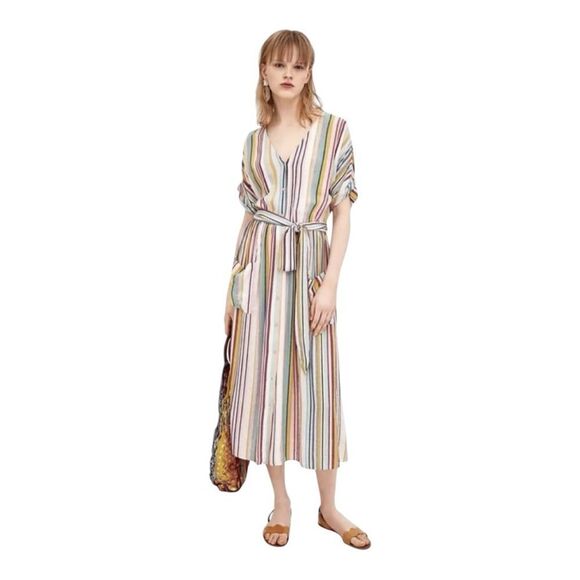 Chelsea & Theodore Rainbow Striped Multicolor Maxi Dress Size M Casual Relaxed - Picture 1 of 9